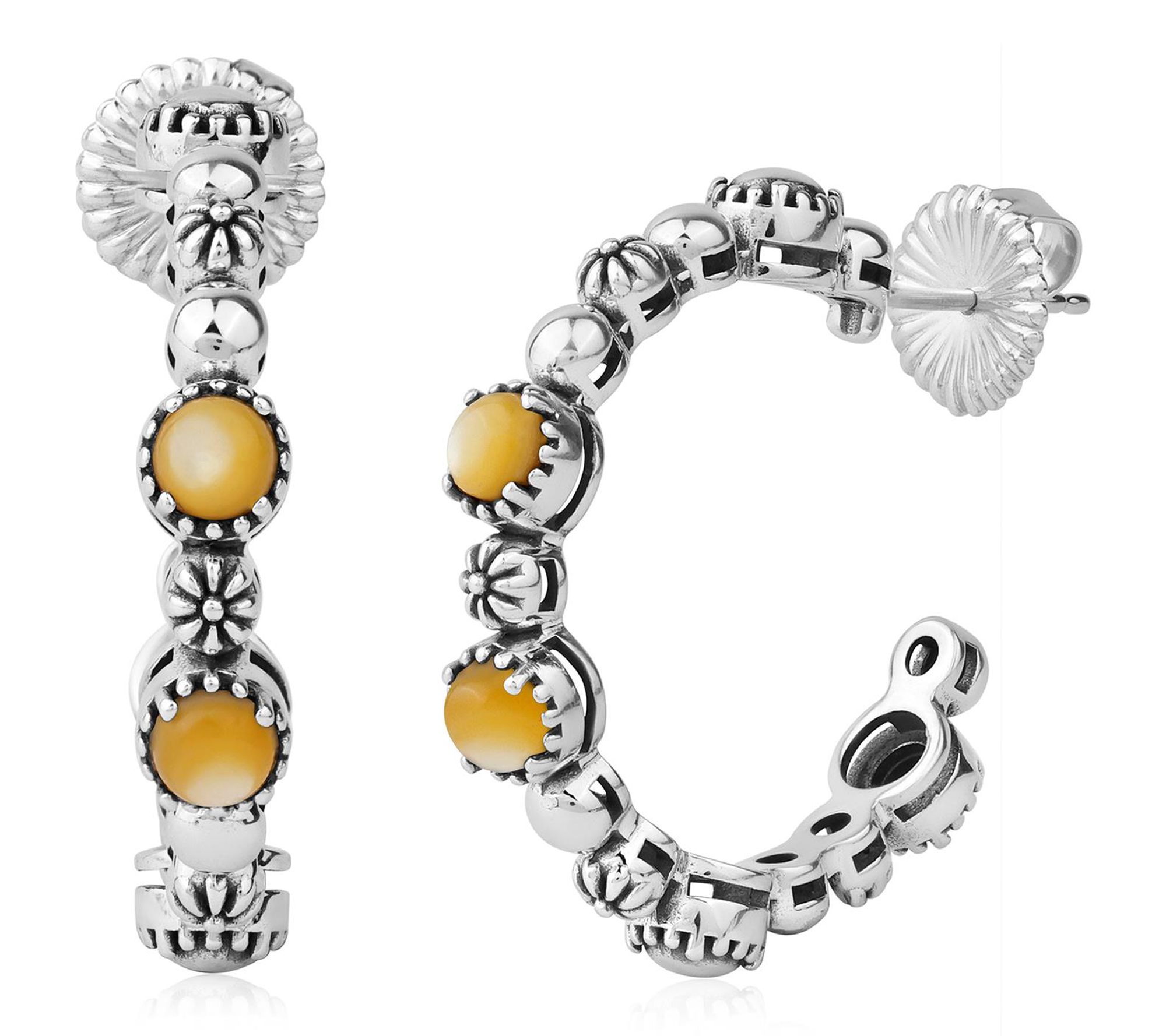 American West Sterling Gemstone & Concha Hoop Earrings