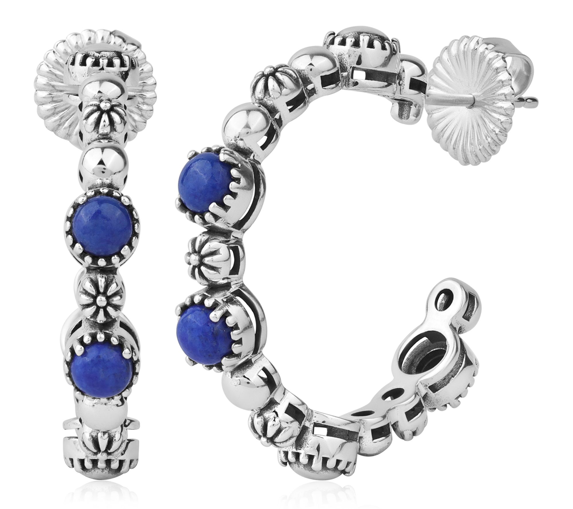 American West Sterling Gemstone & Concha Hoop Earrings