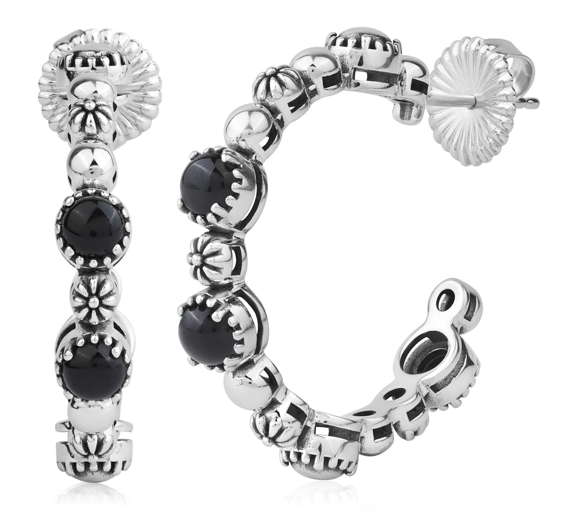 American West Sterling Gemstone & Concha Hoop Earrings