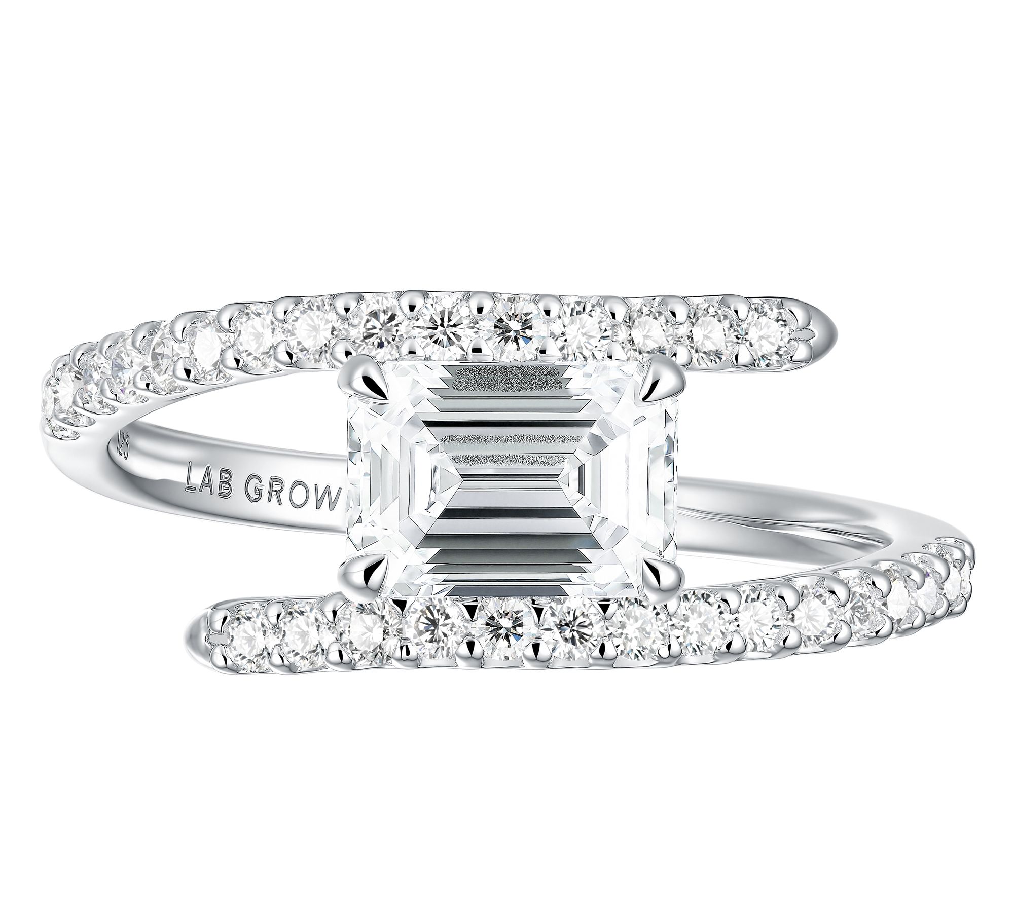 Fire Light Lab Grown Diamond Emerald Cut BypassRing, Sterling