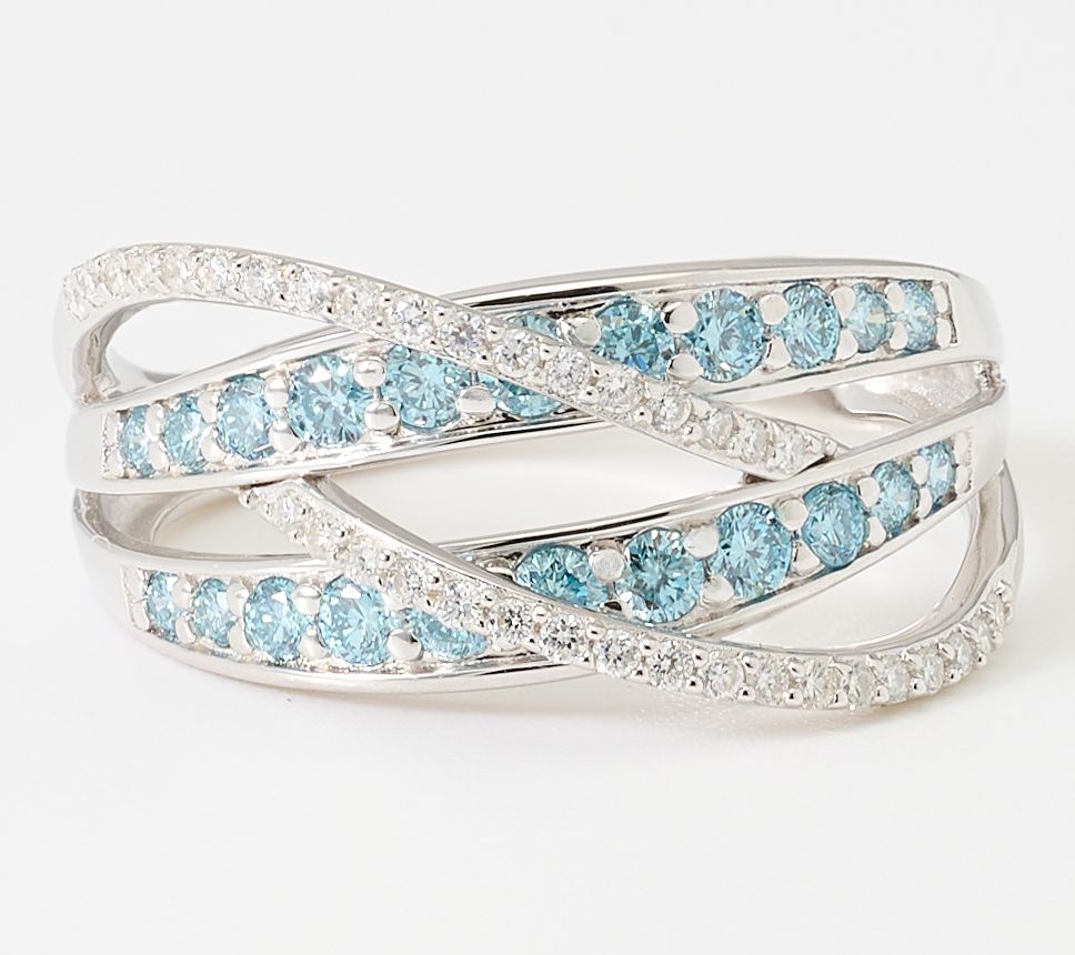 Fire Light Lab Grown Diamonds 0.70 cttw Blue Criss Cross Ring, Sterling
