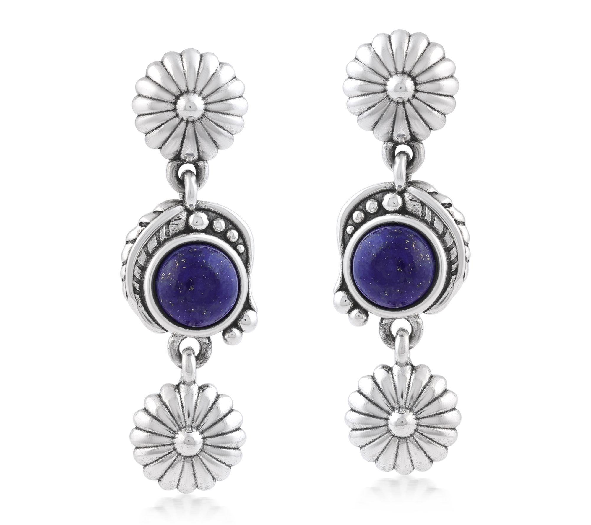American West Sterling Silver Gemstone Concha D op Earrings