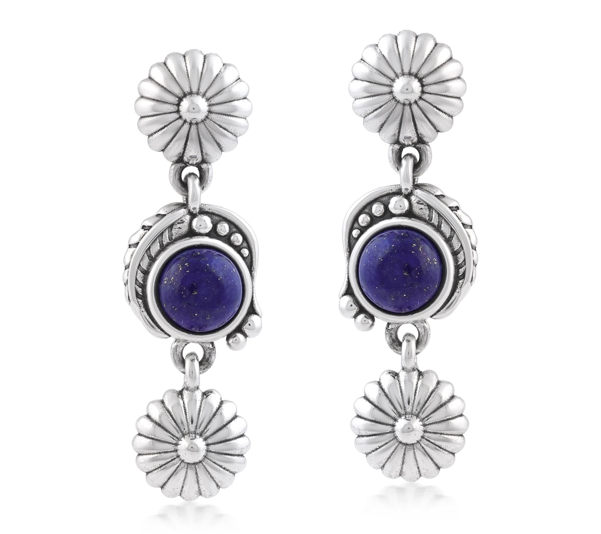American West Sterling Silver Gemstone Concha Drop Earrings