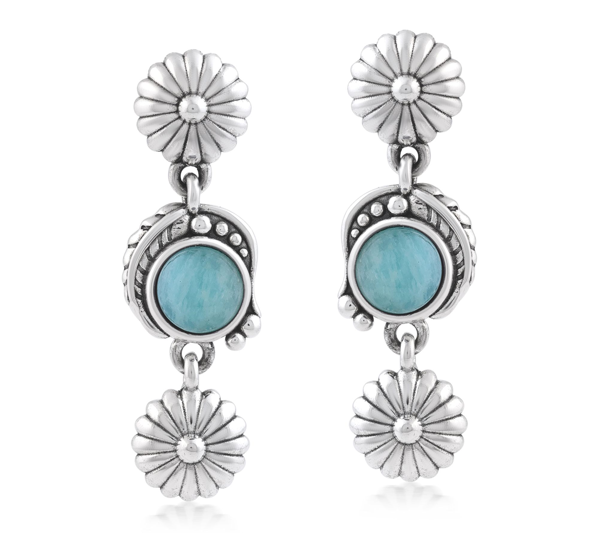 American West Sterling Silver Gemstone Concha Drop Earrings