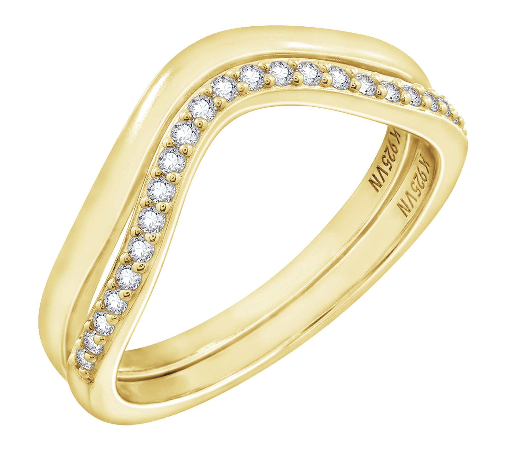 Diamonique Pave Chevron Ring Set, 14K Gold Plated