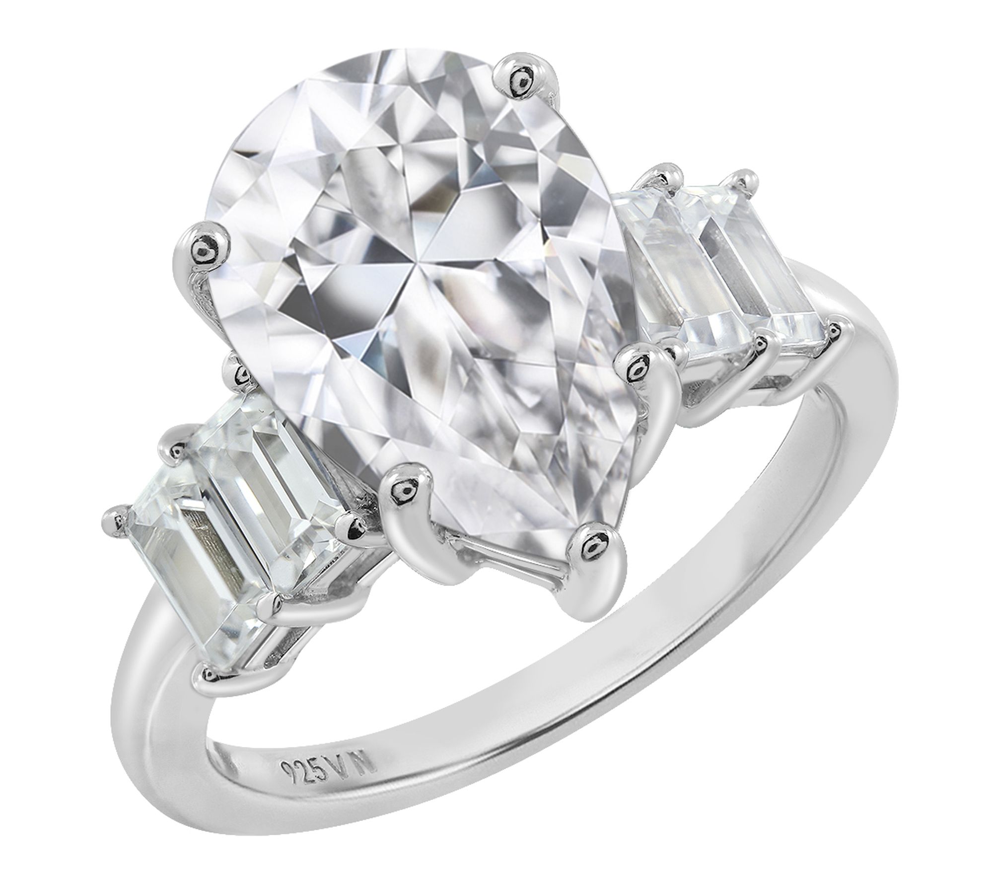 Diamonique Pear & Baguette Cut Ring, Sterling Silver