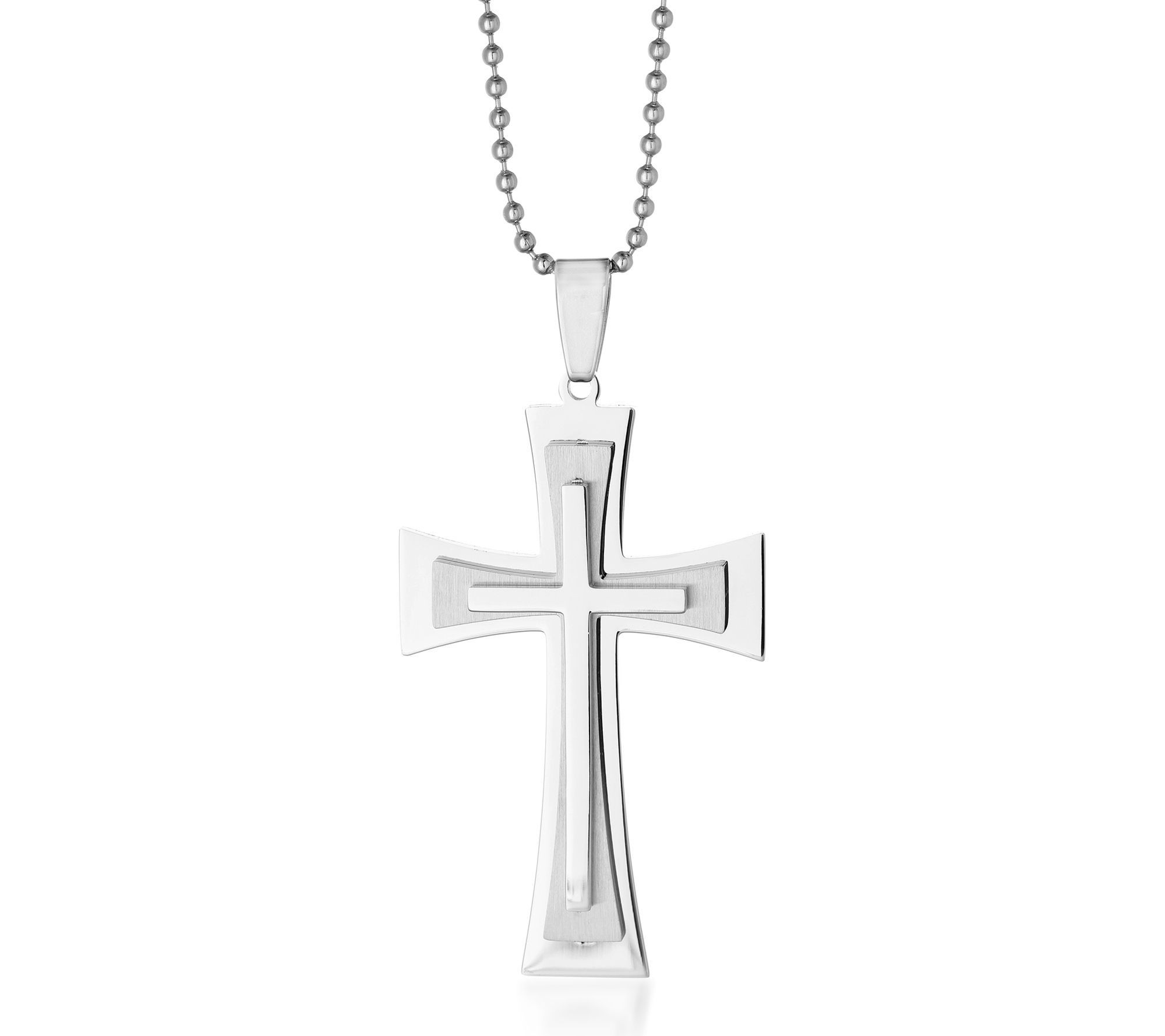 LYNX Men's Stainless Steel Layered Cross Pendant w/ Chain