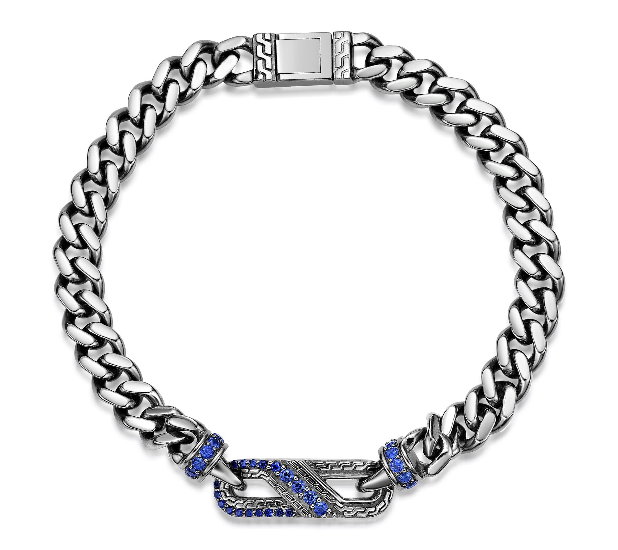 LYNX Men's Sterling Silver Created Sapphire Bracelet