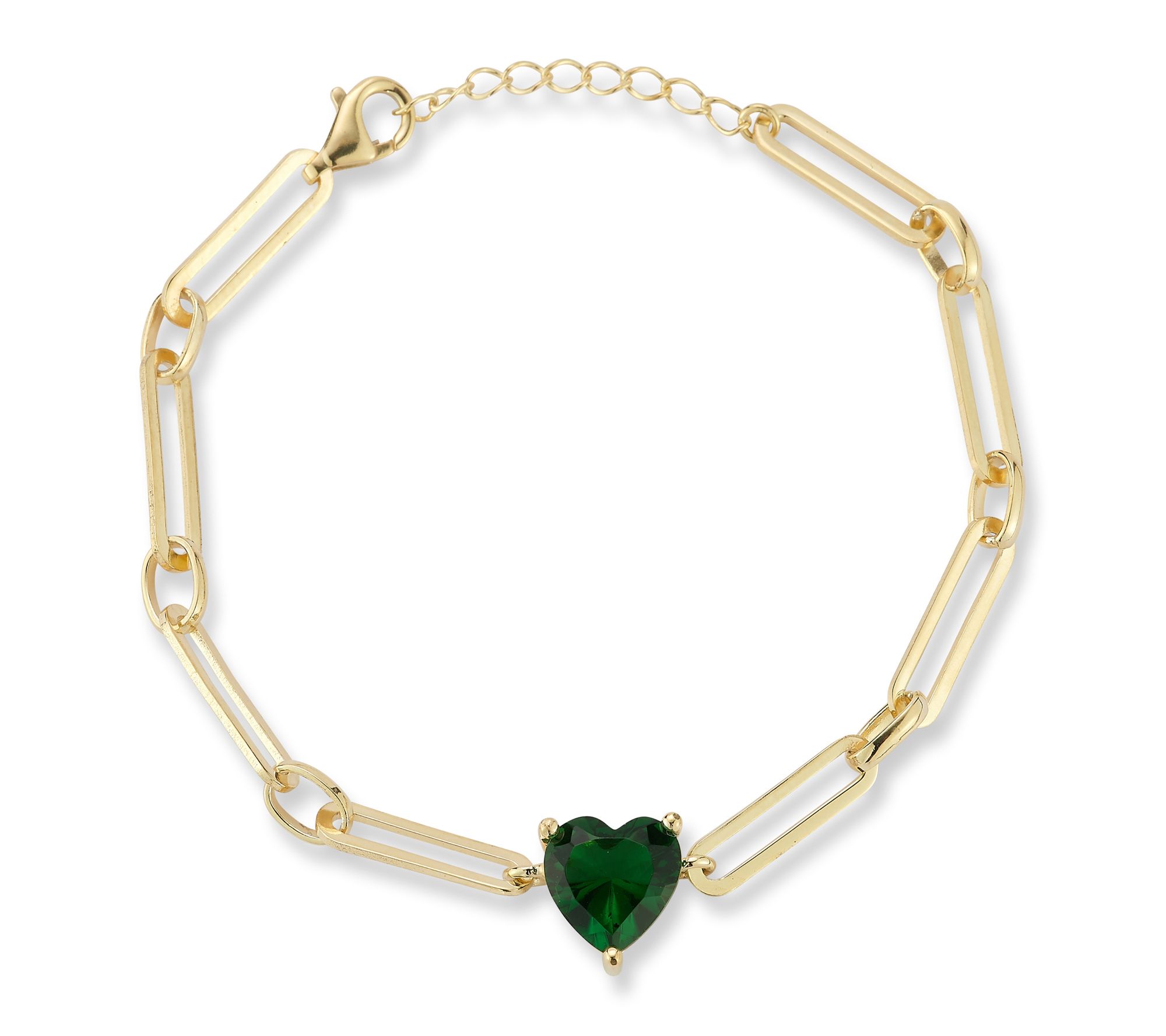 Sterlina Silver Heart Paperclip Bracelet, 14K Gold Plated