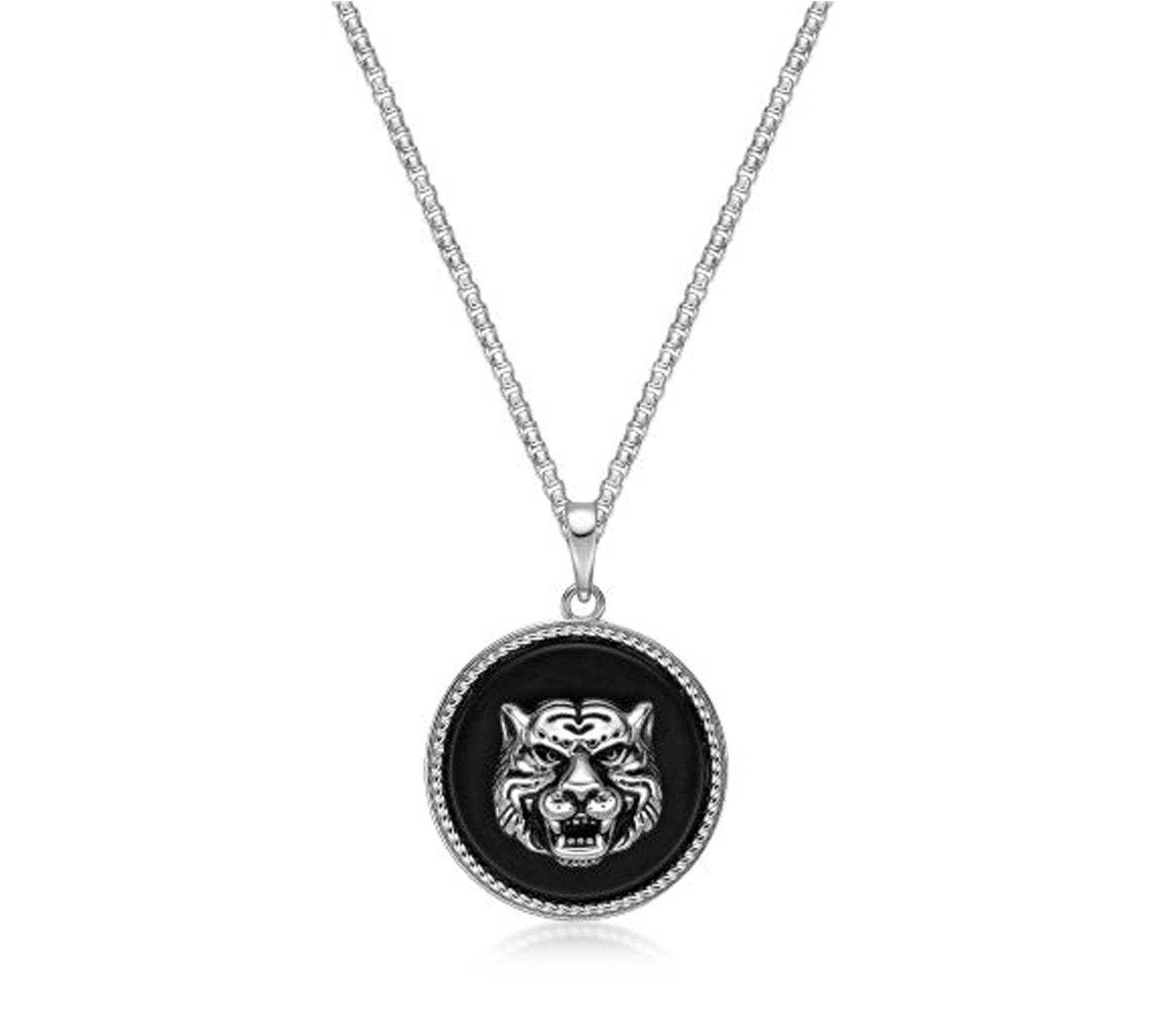 LYNX Men's Black Agate Tiger Pendant w/ Box Chain