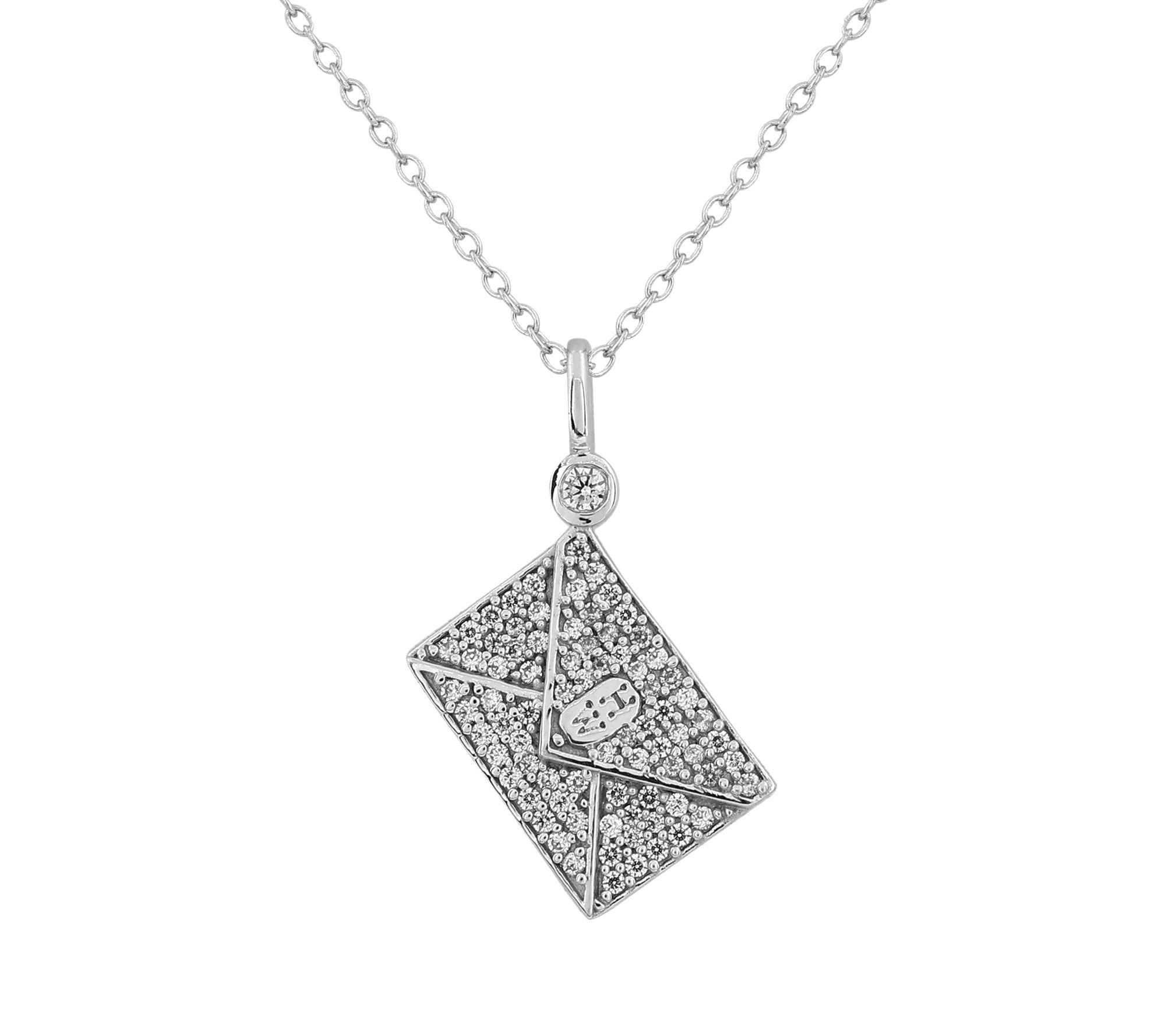 Diamonique Pave Envelope Penda nt w/ Chain, St erling Silver
