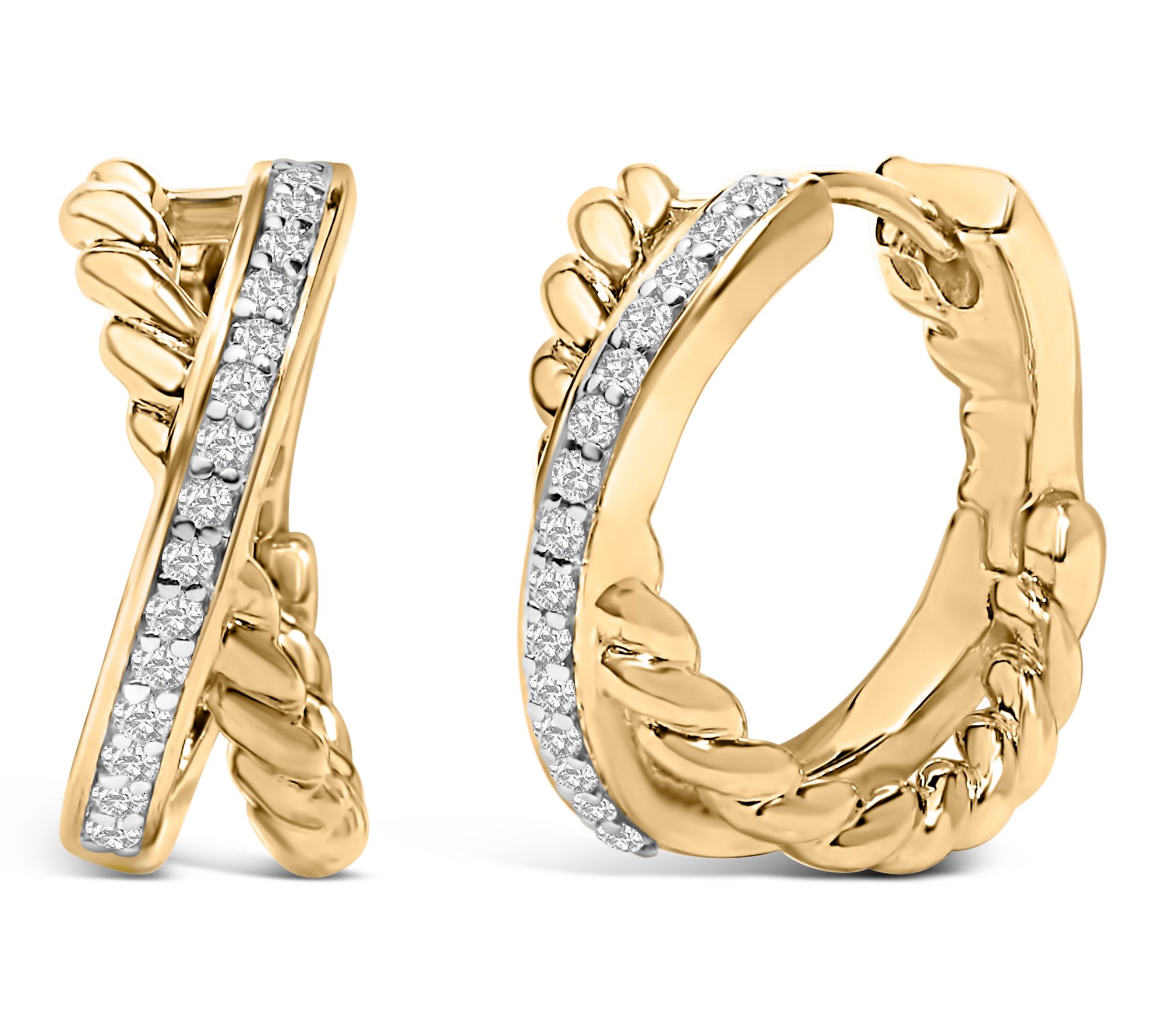 Haus of Brilliance Diamond Twisted Hoop Earrings,14K Plated
