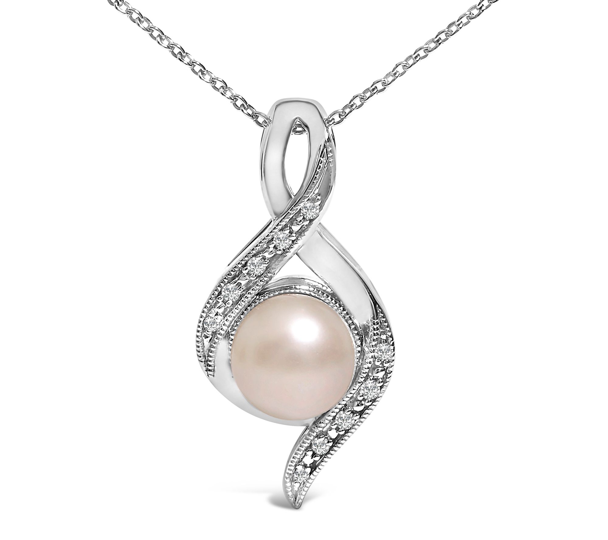 Haus of Brilliance Cultured Pearl & Diamond Necklace, Sterling