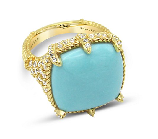 JUDITH Classic Diamonique Turquoise Ring,14K Gold Clad