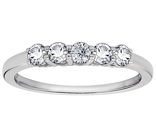 Diamonique 5 Stone 100-Facet Anniversary Ring,Platinum Clad