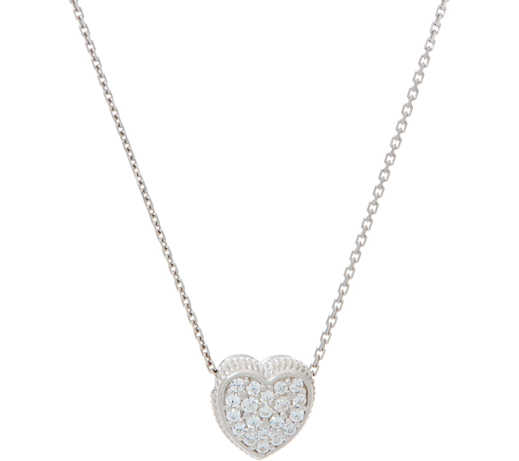 Diamonique Pave' Heart Pendant with Chain Sterling - Page 1 — QVC.com