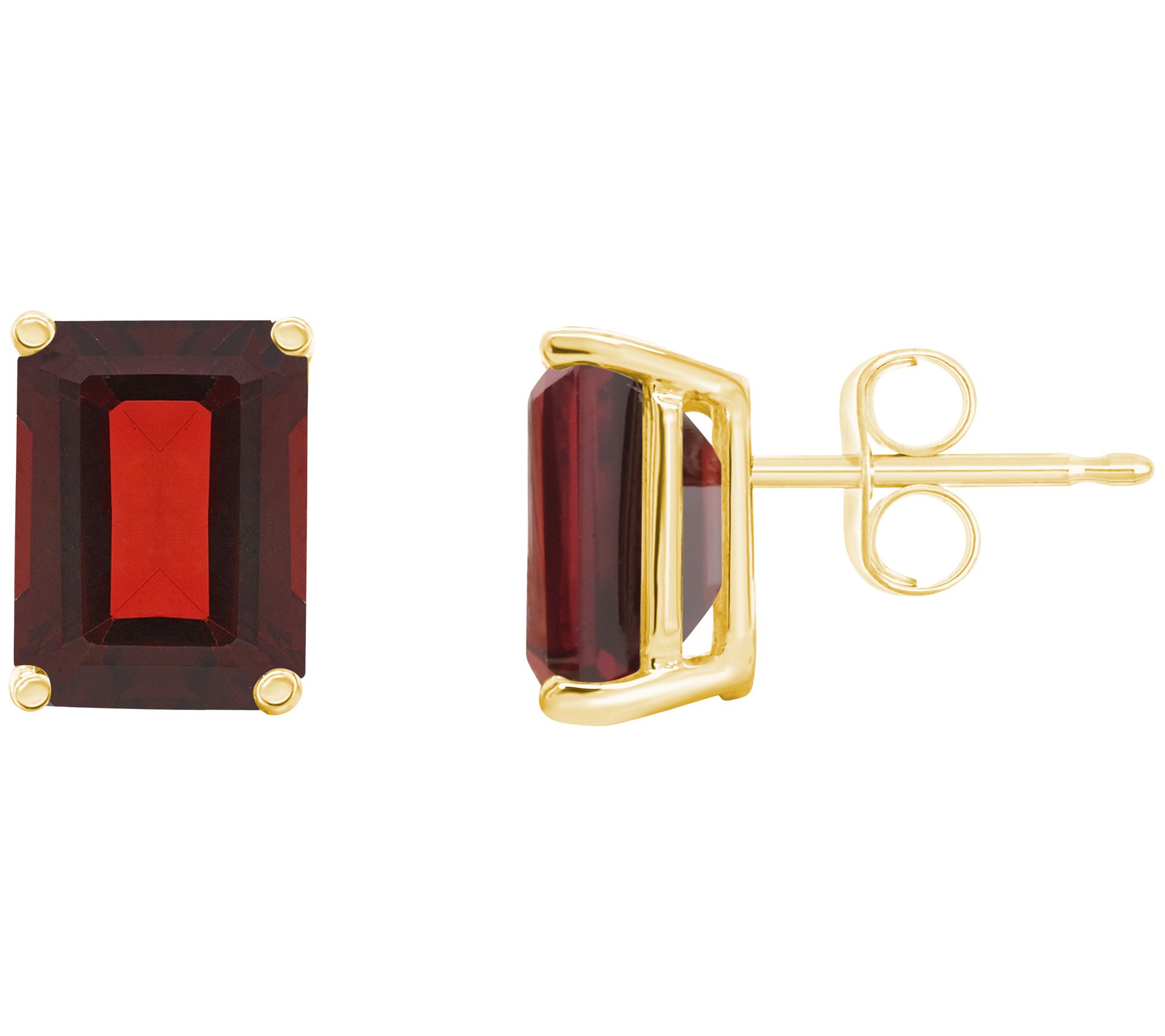 14K Gold Emerald Cut 3.90 cttw Garnet Stud Earrings