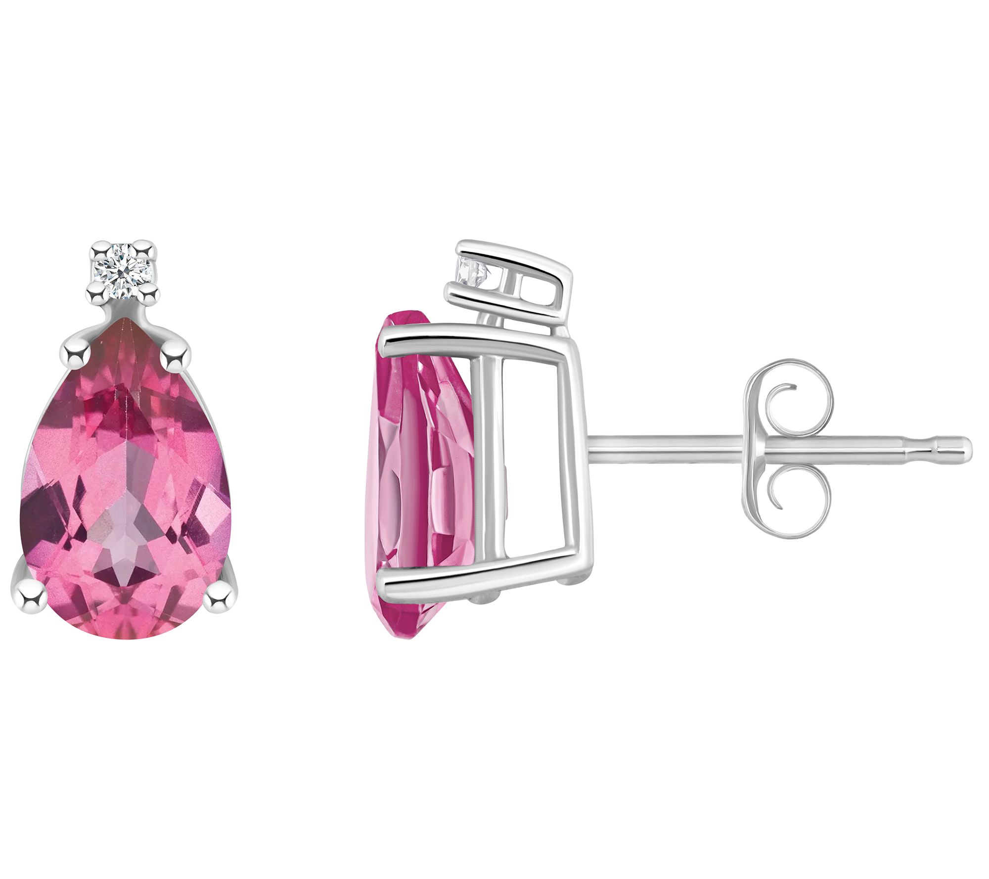 14K Gold 2.10 cttw Pink Topaz & Diamond A ccent Earrings