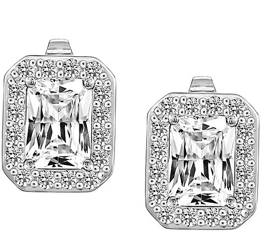 Diamonique 3.00 cttw Emerald-Cut Halo Earrings,Platinum Clad
