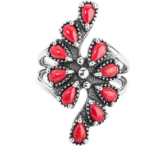 American West Red Coral Cluster Ring