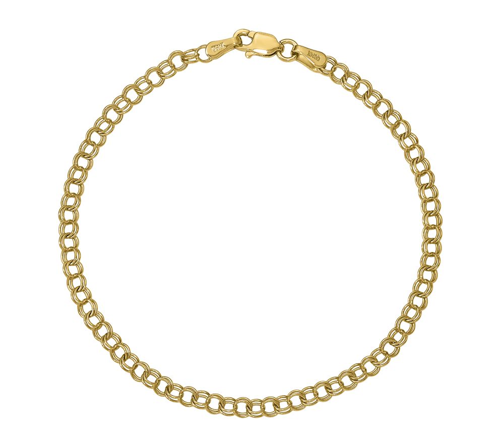 14K Gold 81/4" Double Link Charm Bracelet, 2.7g
