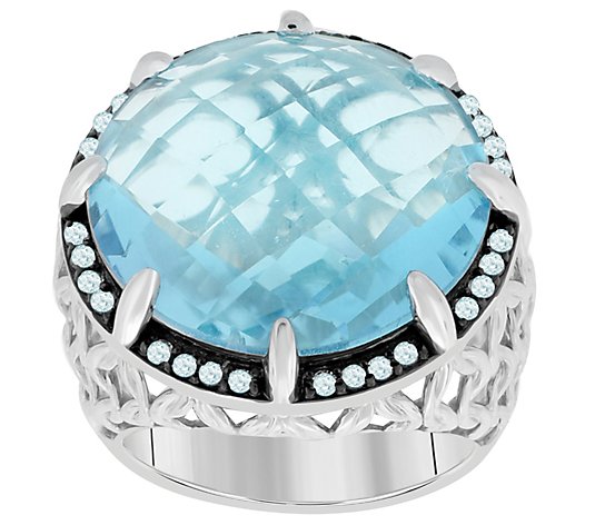 28.35 cttw Checkerboard Sky Blue Topaz R ing, Sterling