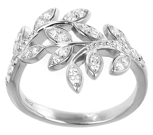 Jewel Zone US White Cubic Zirconia Leaf Design Bypass Ring in 14k Gold Over Sterling Silver