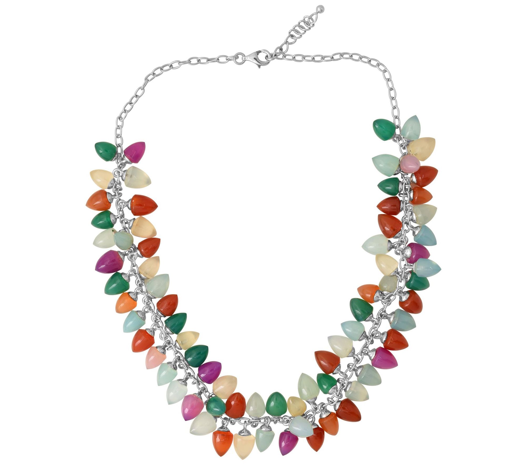 Sterling Silver Multi-Gemstone Bead Drop Necklace