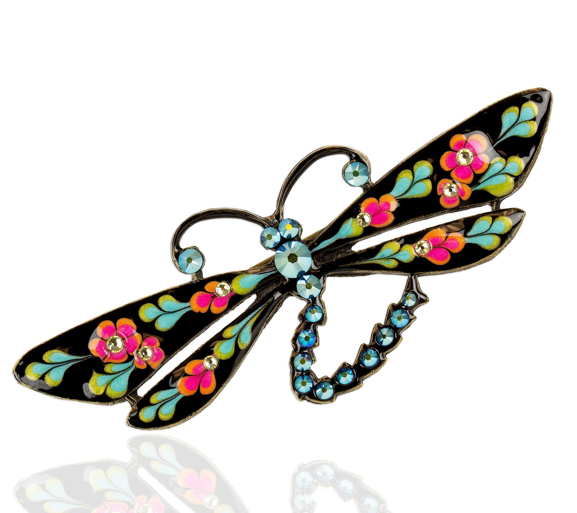 Anne Koplik Statement Floral Enamel Dragonfly P in w/Crystals