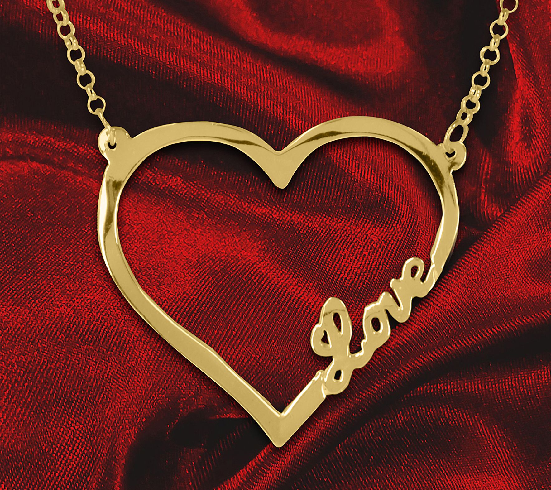 14K Gold Plated Love Open Heart Sterling Silver Necklace
