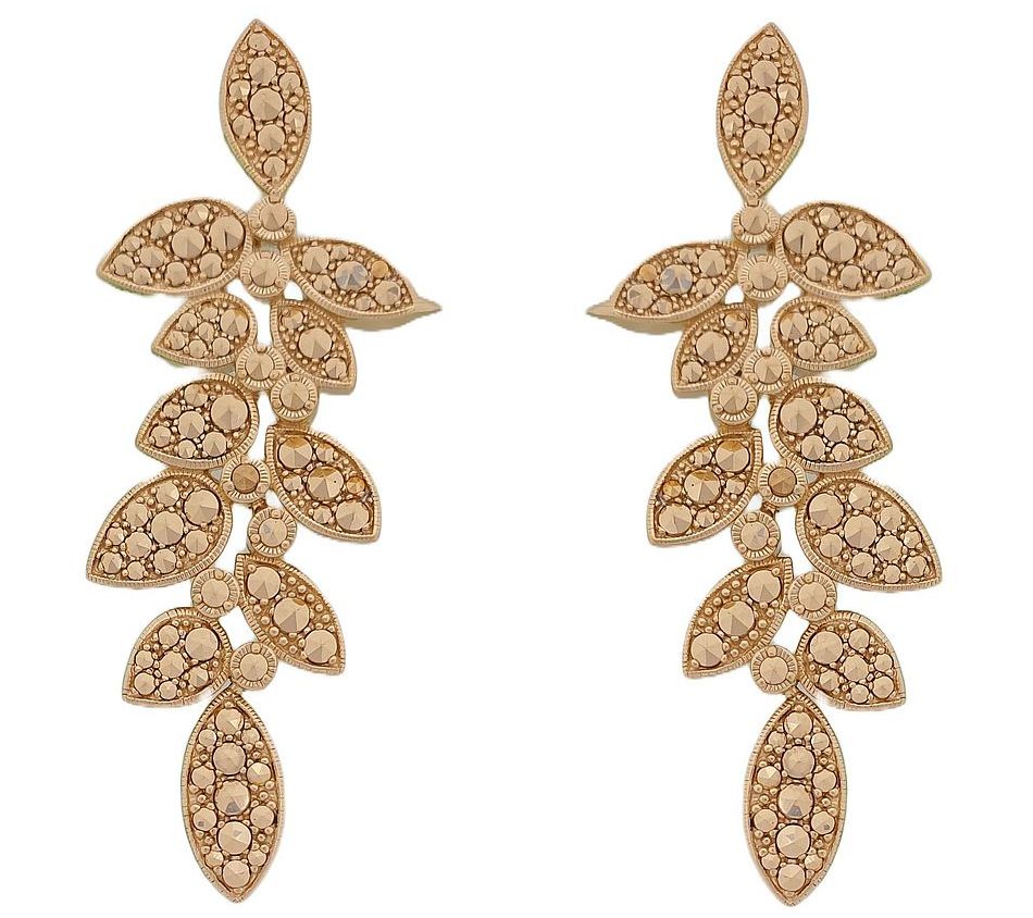 Dallas Prince Designs 14K Gold Clad Marcasite Dangle Earrings