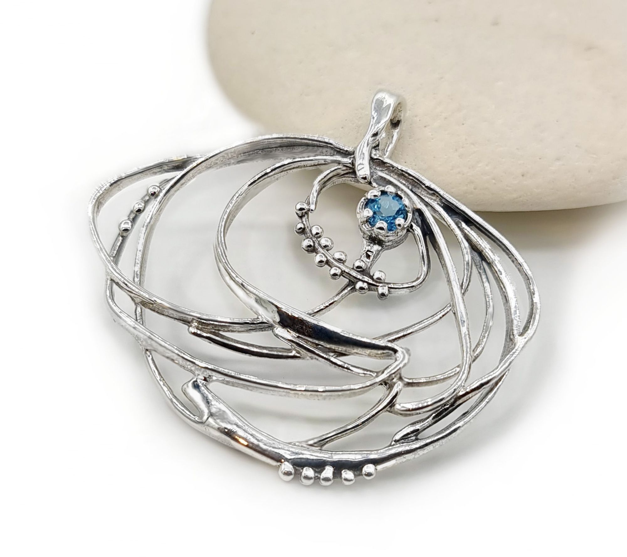 Hagit Sterling Silver Wave Whirlpool Gemstone Pendant