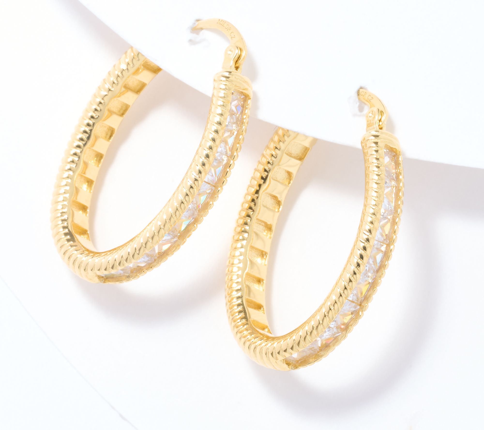 Diamonique Italia Channel Set 1" Hoop Earrings, Sterl Silver