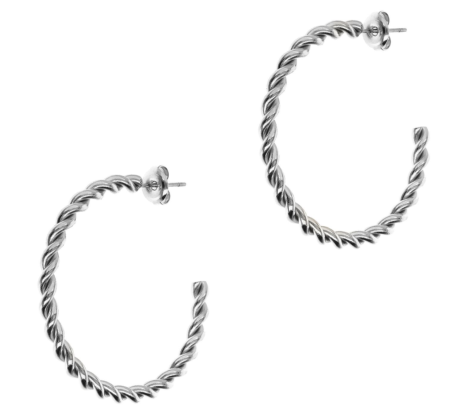 Steel by Design 1-1/2" Round Polished Twisted Hoop Earrings