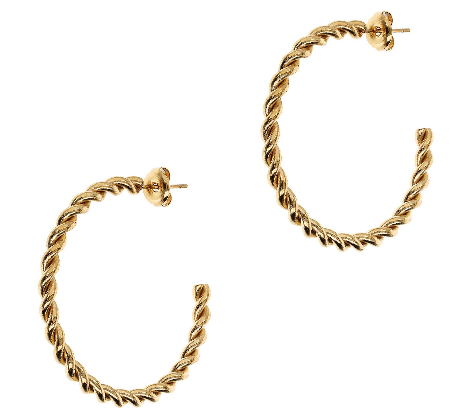 Steel by Design 1-1/2" Round Polished Twisted Hoop Earrings