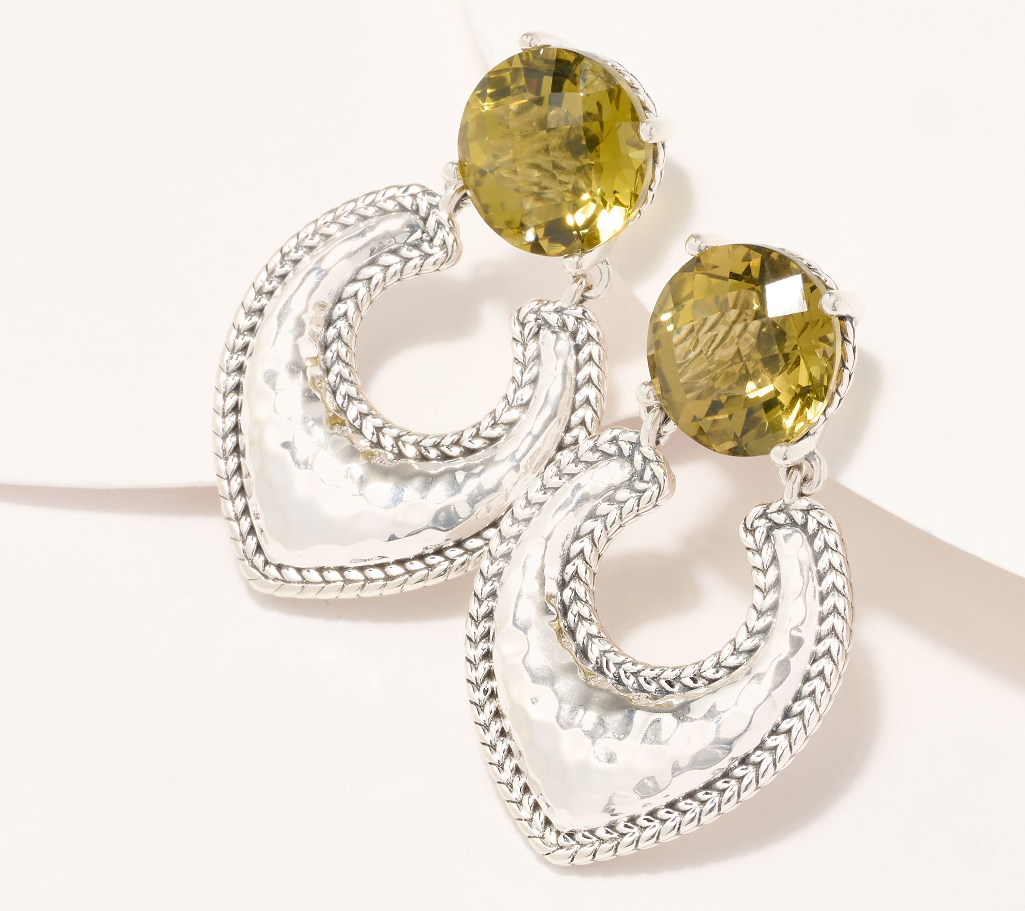 JAI Sterling Silver Hammered Gemstone Door Knocker Earrings