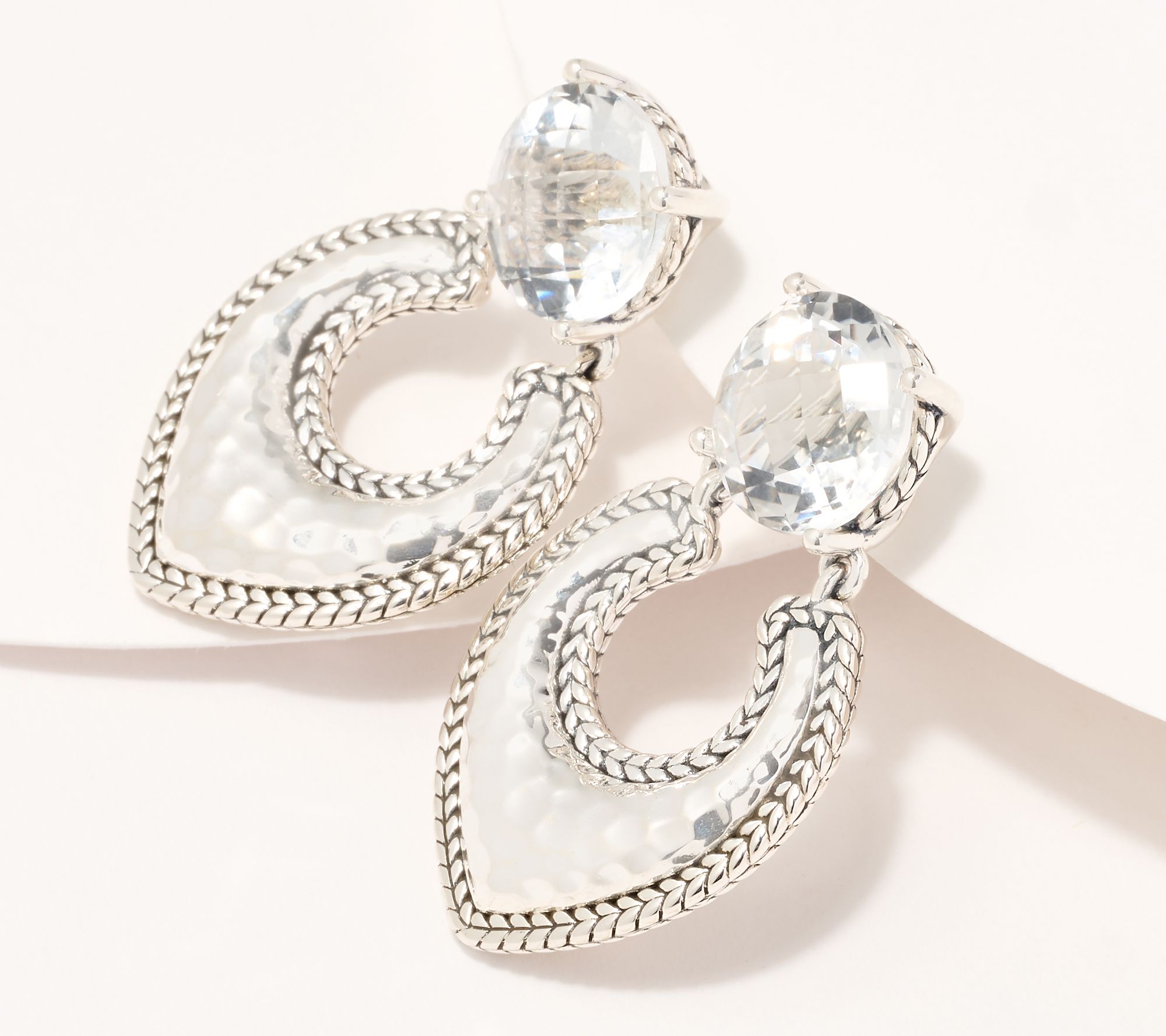 JAI Sterling Silver Hammered Gemstone Door Knocker Earrings