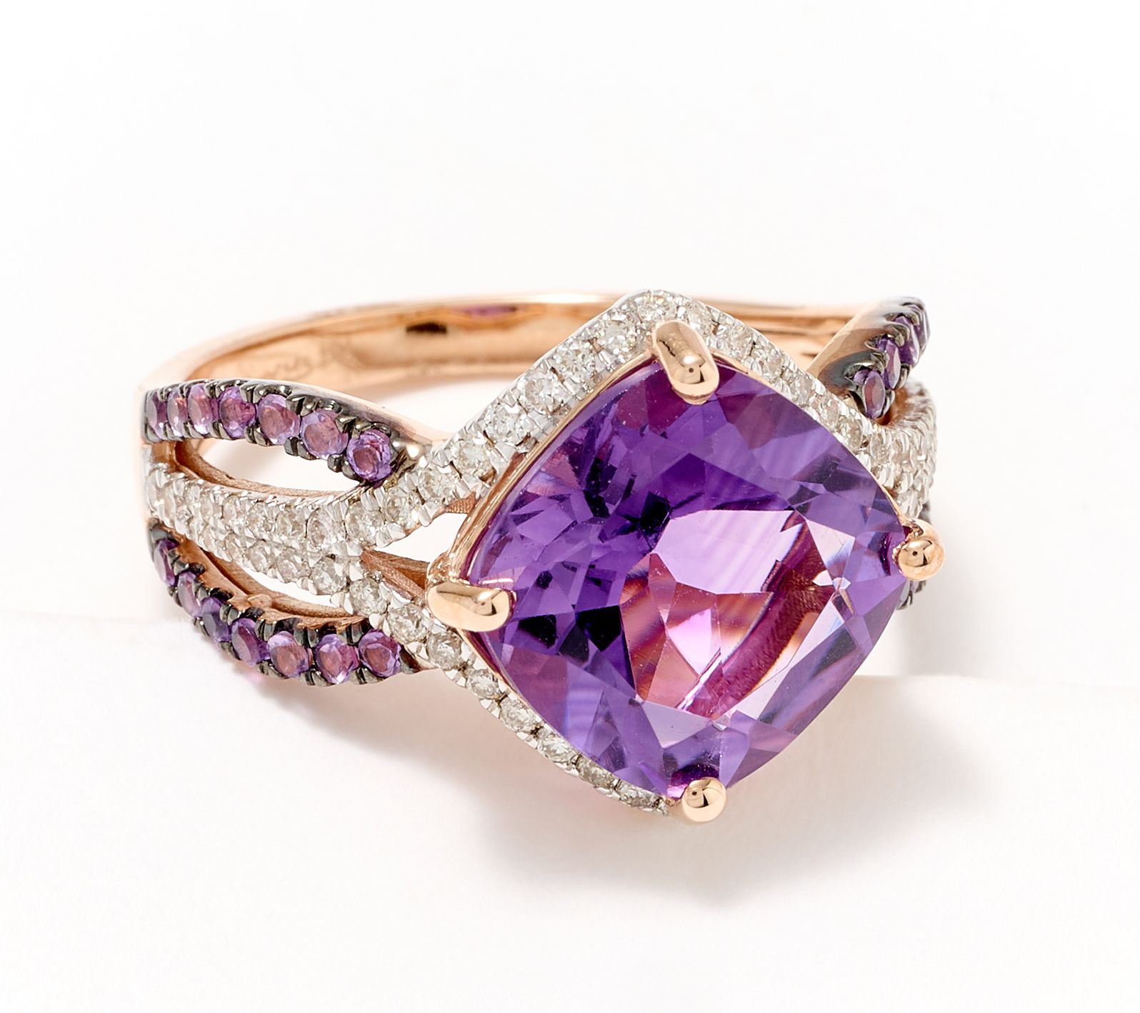 KALLATI Amethyst & White Diamond Ring, 14K Gold - QVC.com