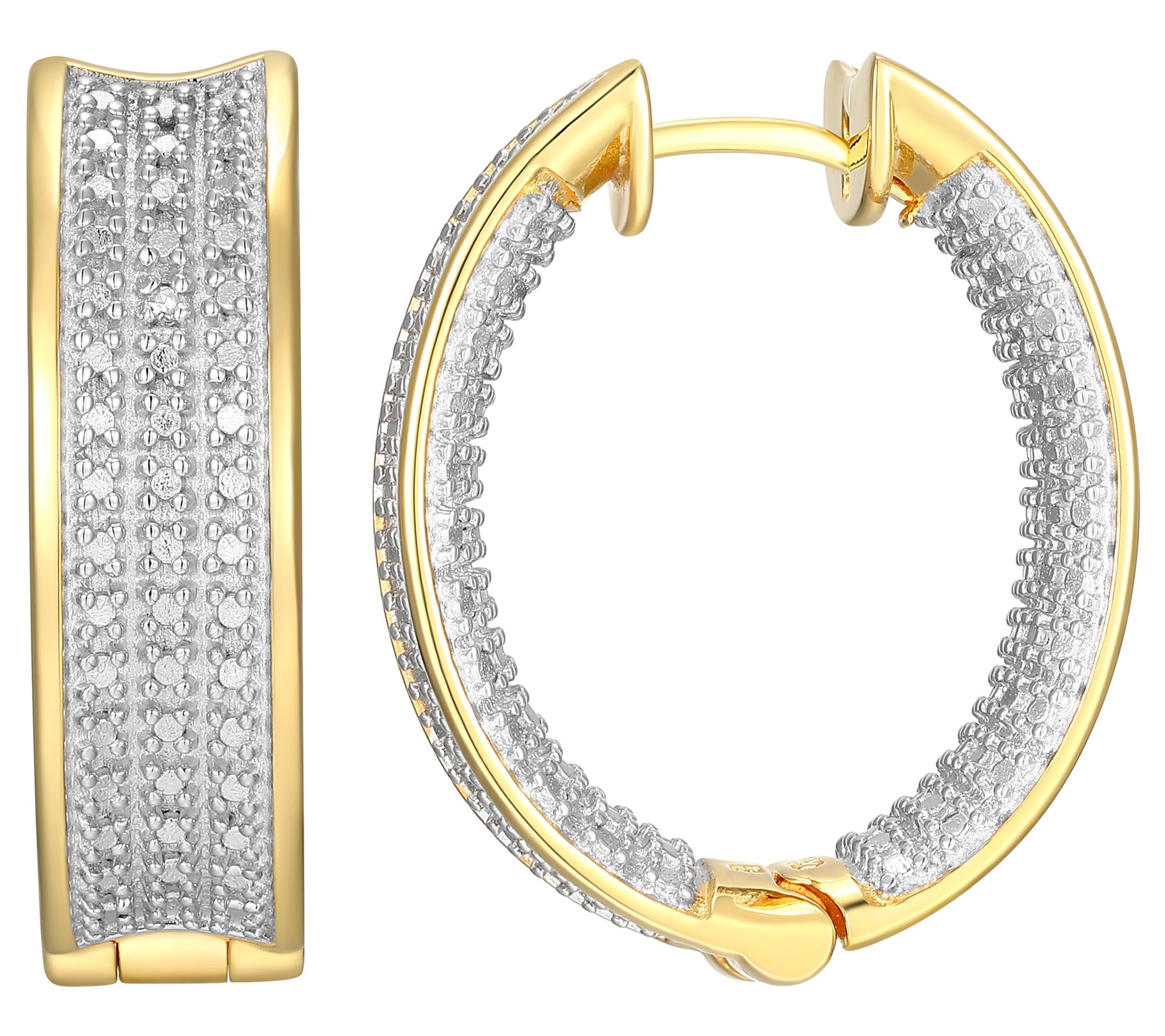 Two-Tone Sterling Diamond Accent Hinged Hoop Earrings