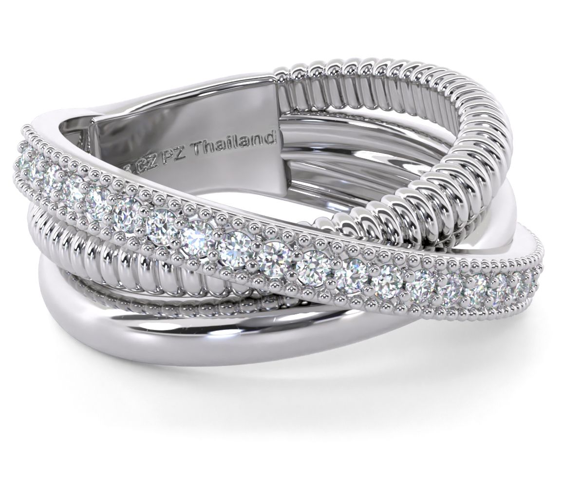 Diamonique 0.75 cttw Multi-Band Crossover Ring,Sterling