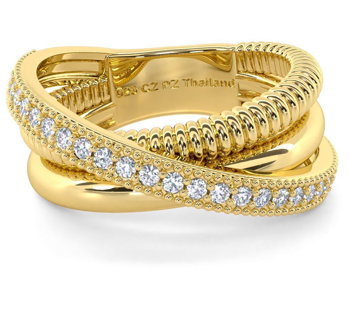 Diamonique 0.75 cttw Multi-Band Crossover Ring,Sterling