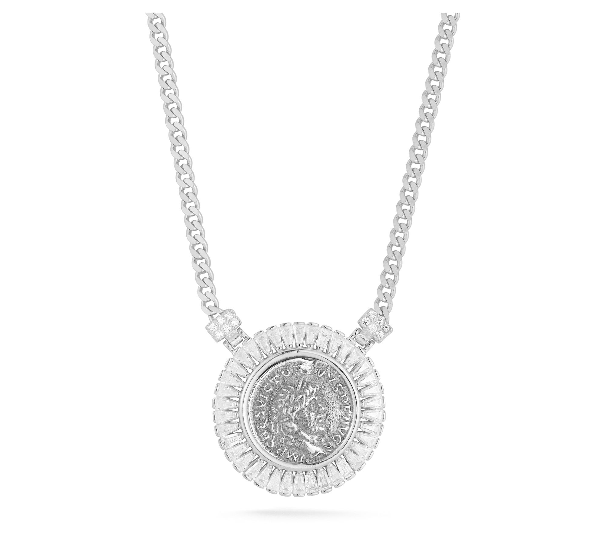 Sterlina Silver Vintage Coin Medallion Necklace, Sterling
