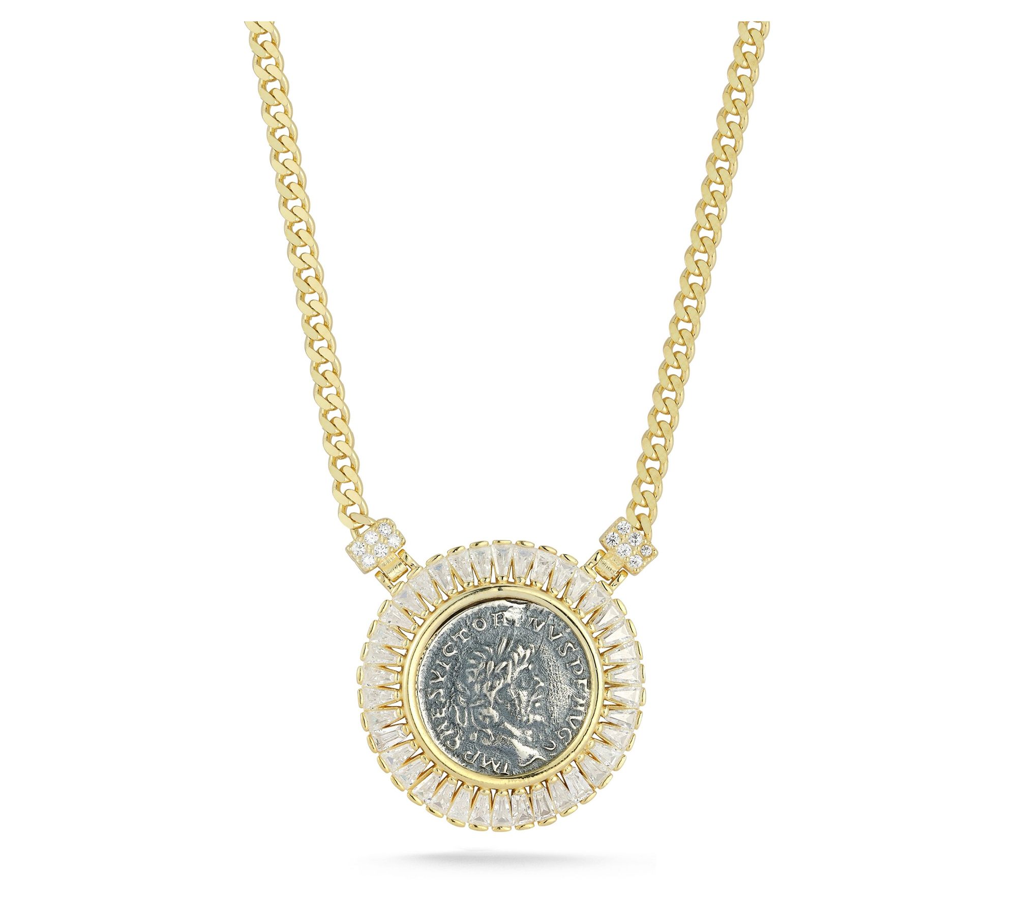 Sterlina Silver Vintage Coin Medallion Necklace, Sterling
