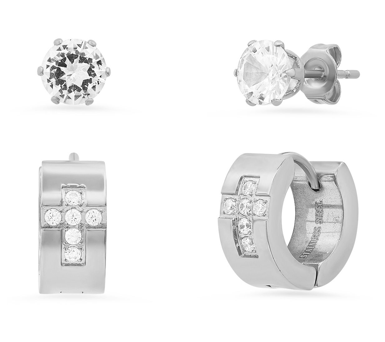 Steel by Design Cubic Zirconia Cross Hoop & Stud Earring Set