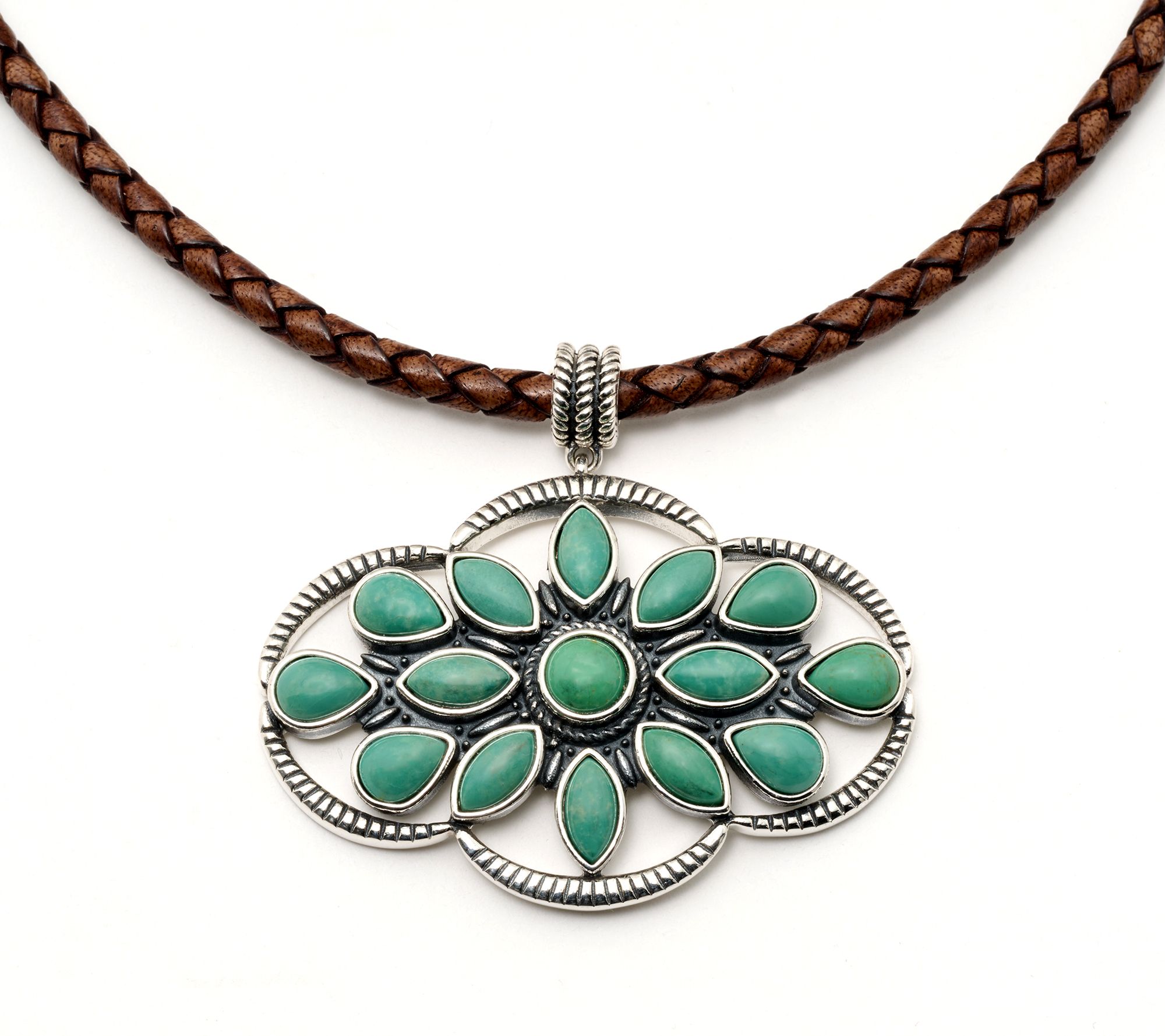 American West Sterling Silver & Leather Gemstone Necklace