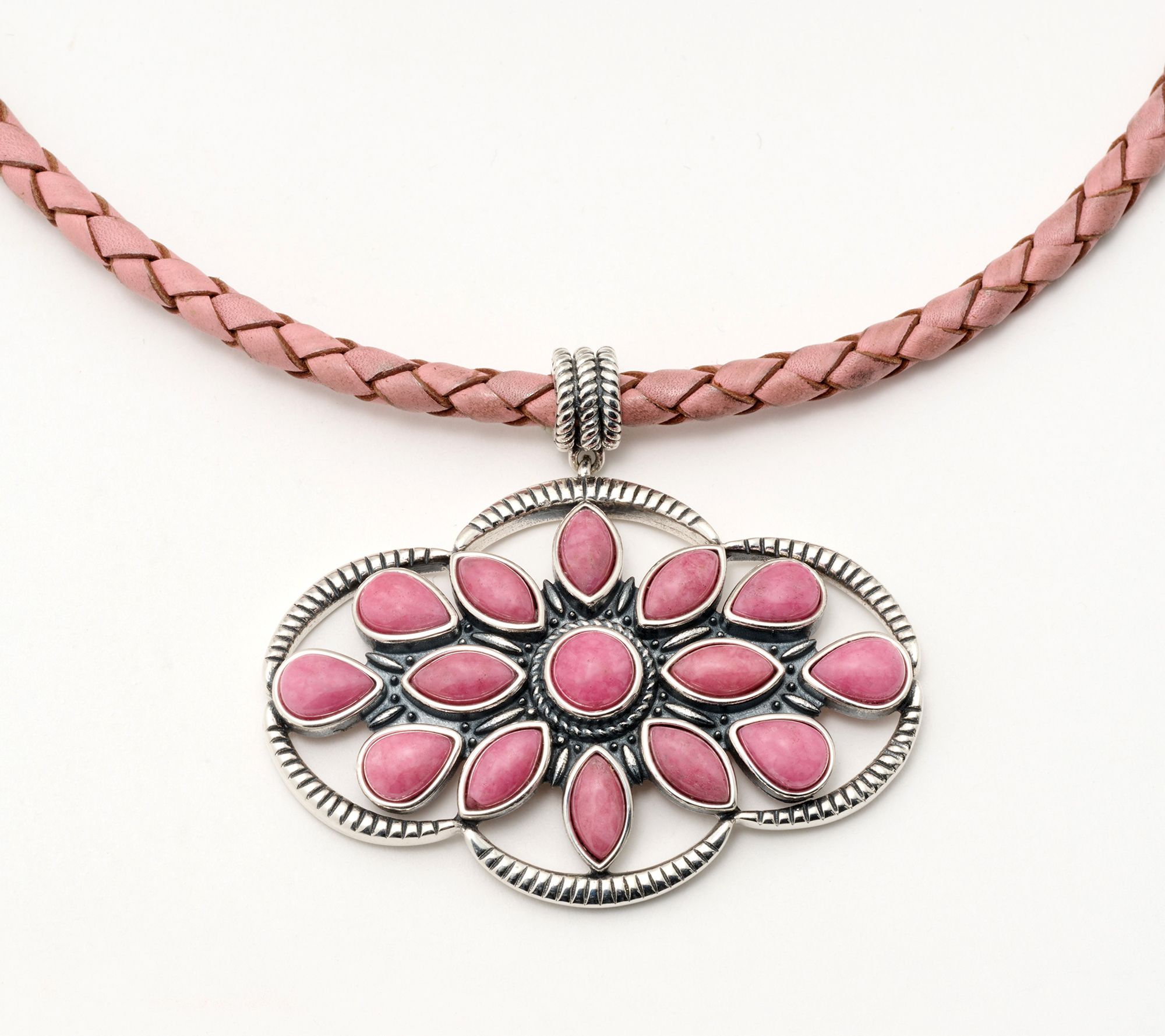 American West Sterling Silver & Leather Gemstone Necklace