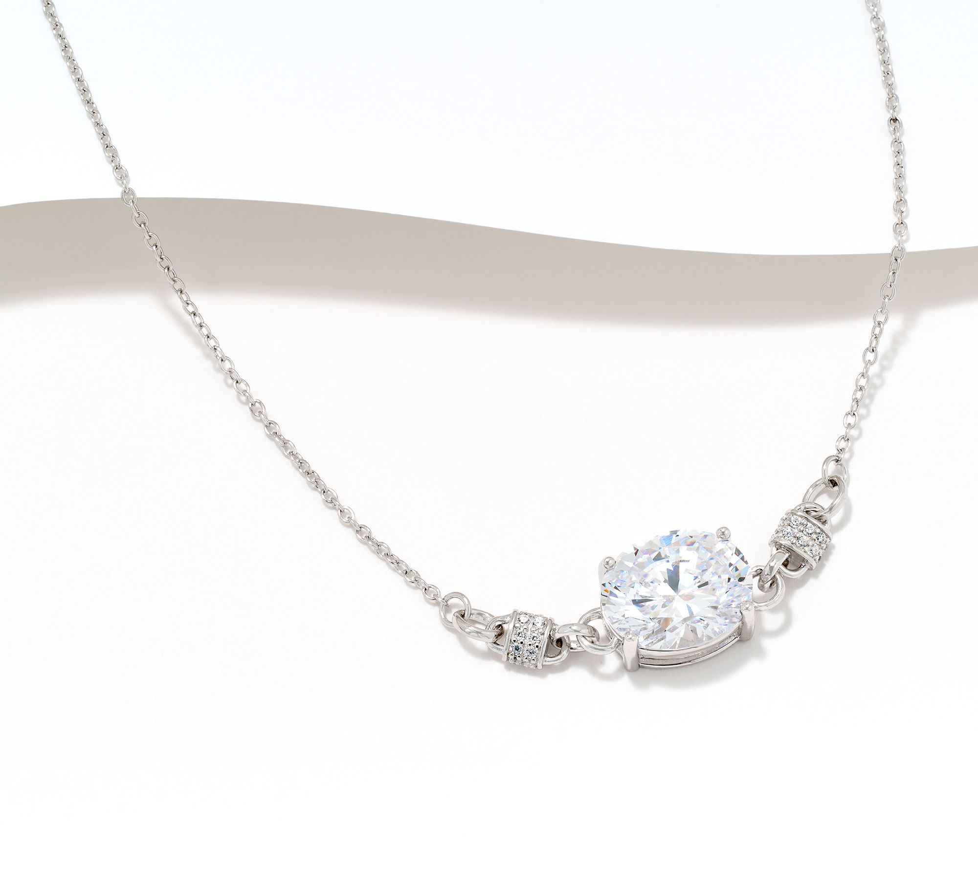 Diamonique Classics Pave Rondelle Link Necklace, Sterling Silver