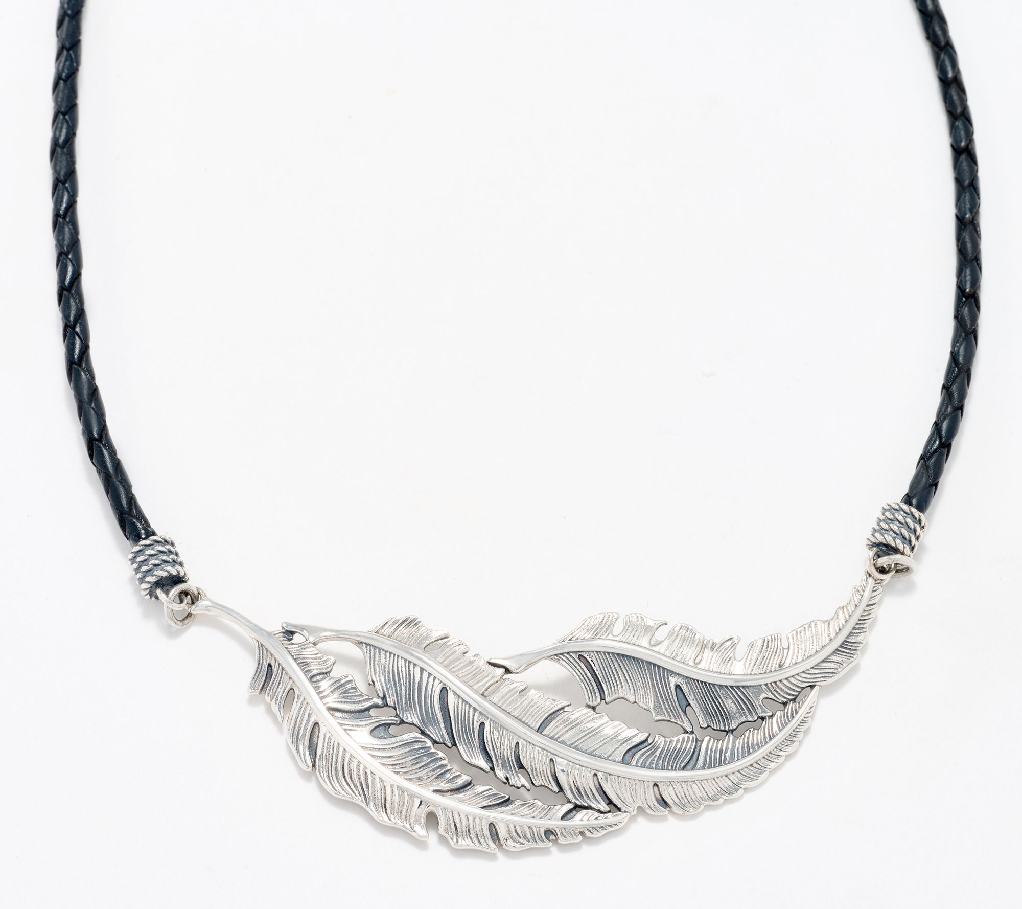American West Sterling Silver Braided Leather Feather