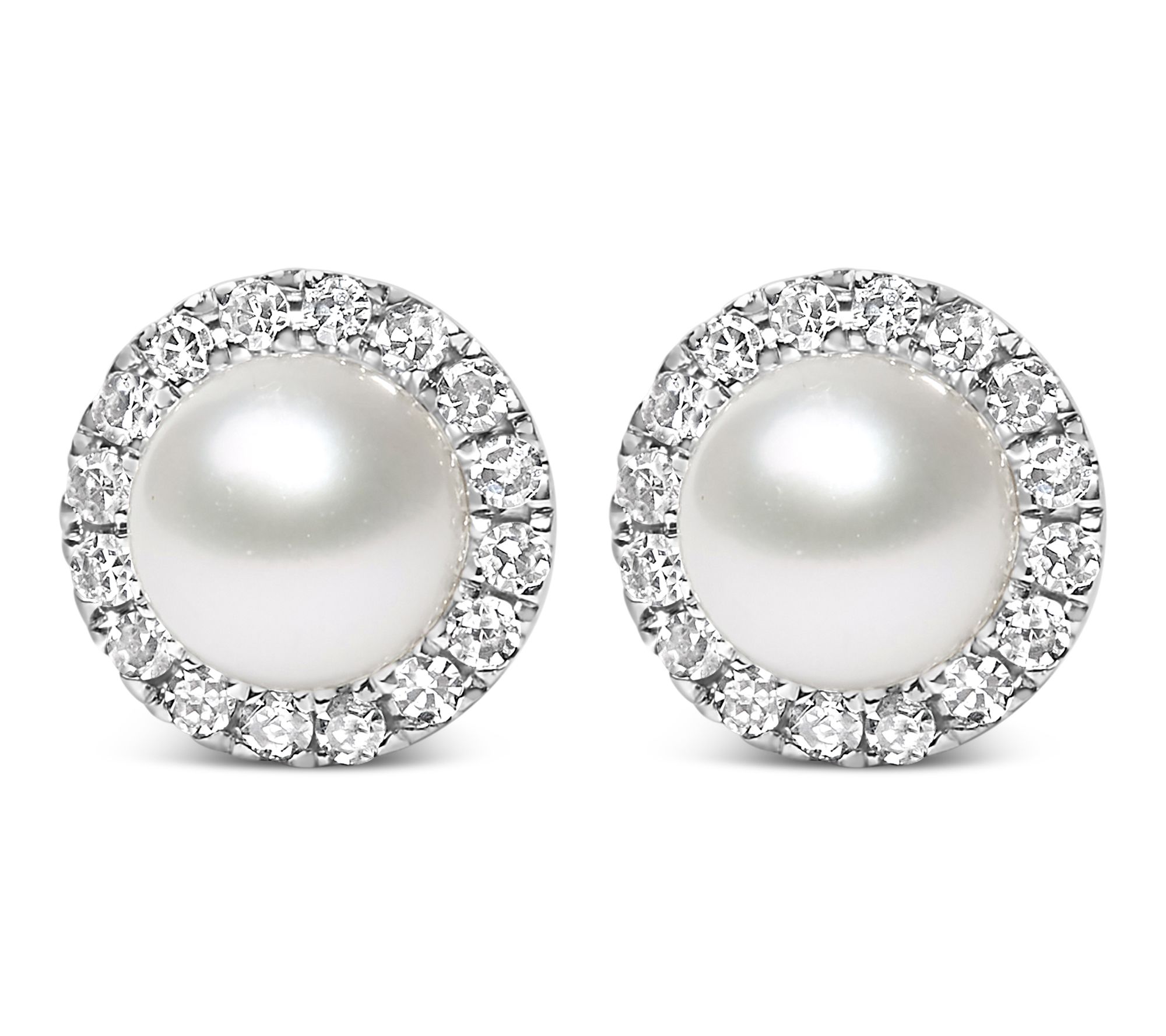 Haus of Brilliance Cultured Pearl & Diamond Halo Earrings, 10K