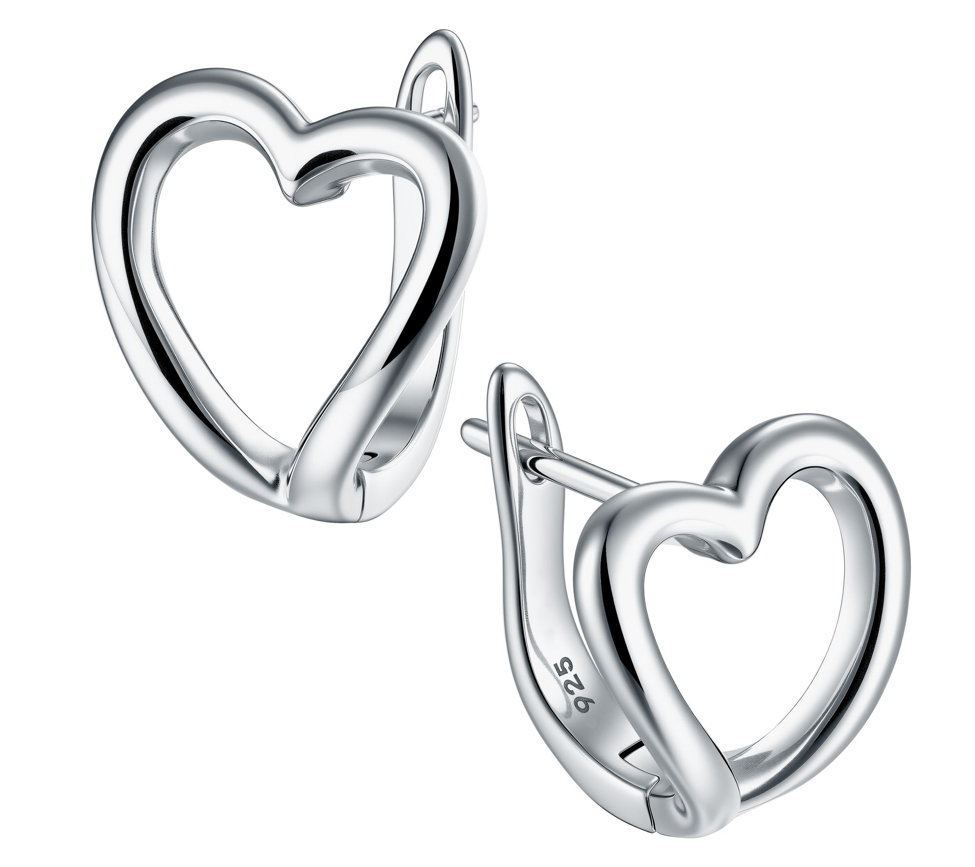 Silver Style Heart Shaped Hinge Hoop Earring, Sterling